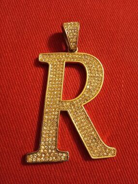 Large Sparkly Metal Letter "R" Pendant